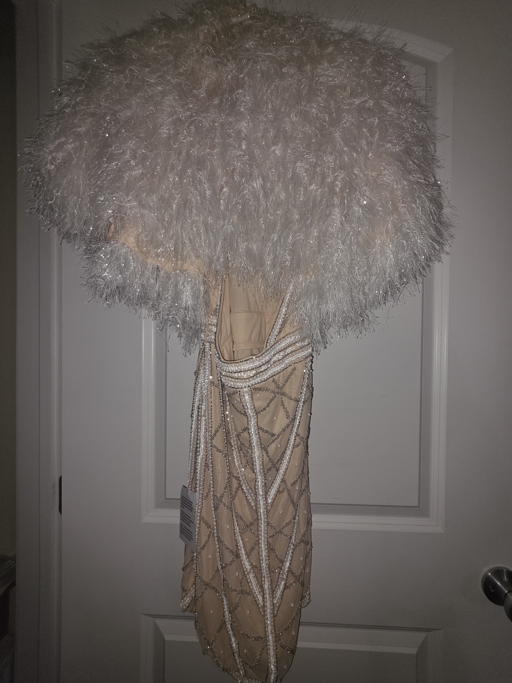 RARE ASOS LUXE Beaded Nude Evening Dress with Feather Cape - Picture 6 of 10